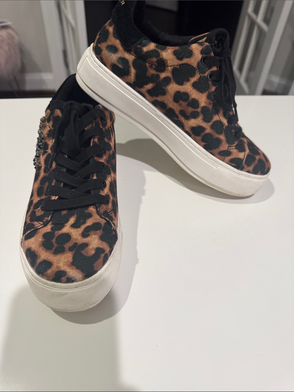 Kurt Geiger London LANEY Eye Leopard Print Platform Sneakers - Size EU39 US 8